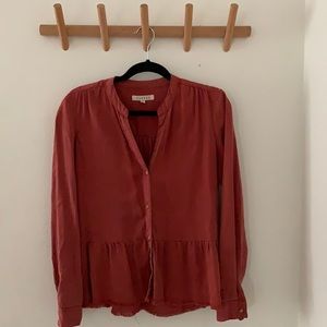 Francesca’s Rust colored button down Tunic with frayed hem size small